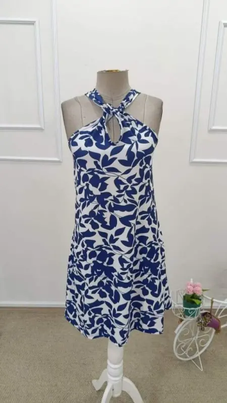 Women's Cross-Neck Drop-Detail Off-Shoulder Patterned Short Jersey Dress - 6