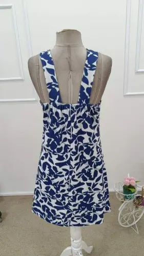 Women's Cross-Neck Drop-Detail Off-Shoulder Patterned Short Jersey Dress - 7