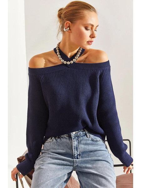 Women's Cross Strap Knit Sweater - 6