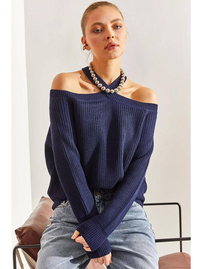 Women's Cross Strap Knit Sweater - 10