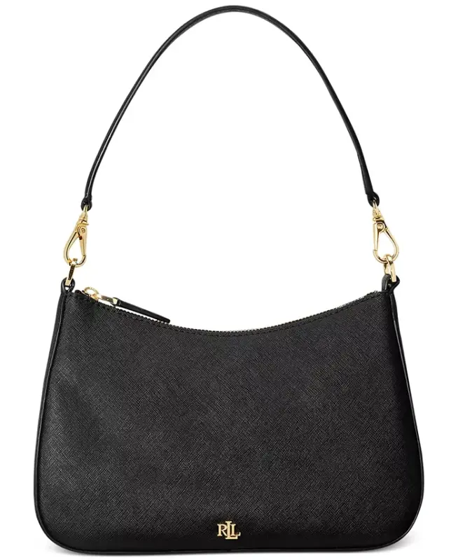 Women's Crosshatch Leather Medium Danni Shoulder Bag-Black - LAUREN RALPH LAUREN