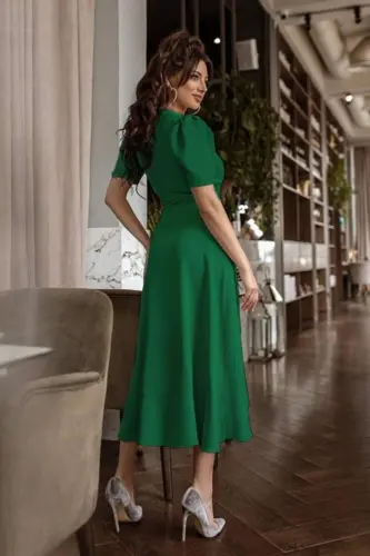 Women's Crossover Collar Midi Length Belted Crepe Dress 120 Cm - 5