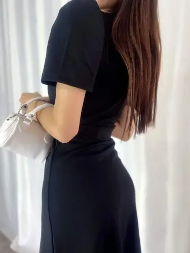 Women's Crossover Collar Midi Length Belted Crepe Dress 120 Cm - 9