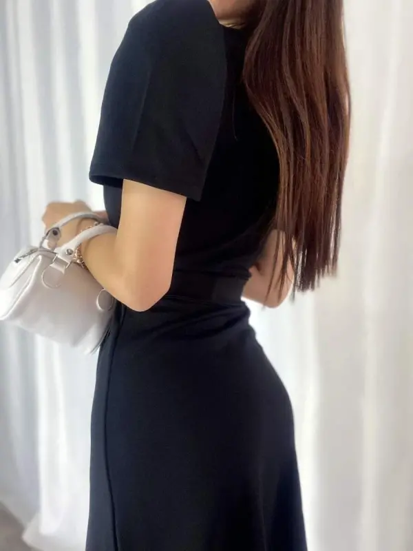 Women's Crossover Collar Midi Length Belted Crepe Dress 120 Cm - 9