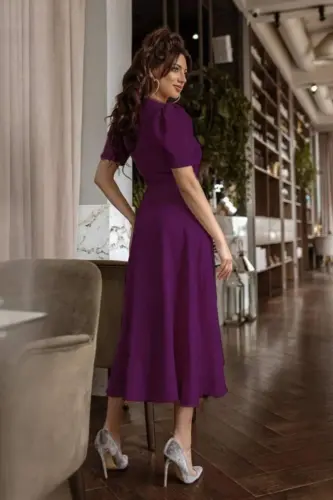 Women's Crossover Collar Midi Length Belted Crepe Dress 120 Cm - 3