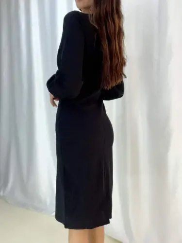 Women's Crossover Neck Balloon Sleeve Midi Dress - 8