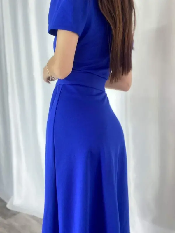 Women's Crossover Neck Midi Length Belted Crepe Dress 120 Cm - 8