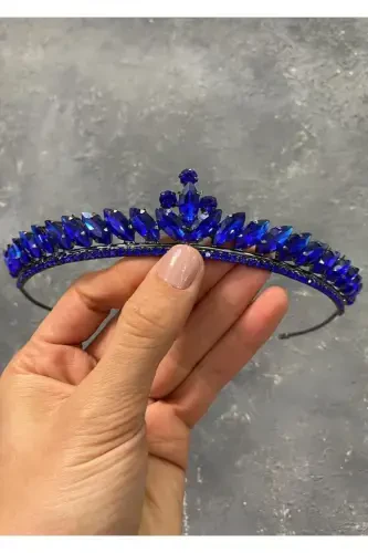 Women's Crown Bridal Henna and Engagement Crown Thin Shuttle Stone Bridal Henna Crown – Other Hair Accessories - sapphire blue - 3