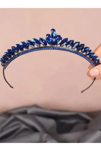 Women's Crown Henna and Engagement Crown Thin Shuttle Stone Henna Crown – Other Hair Accessories-BLUE - SAFHAS (1)