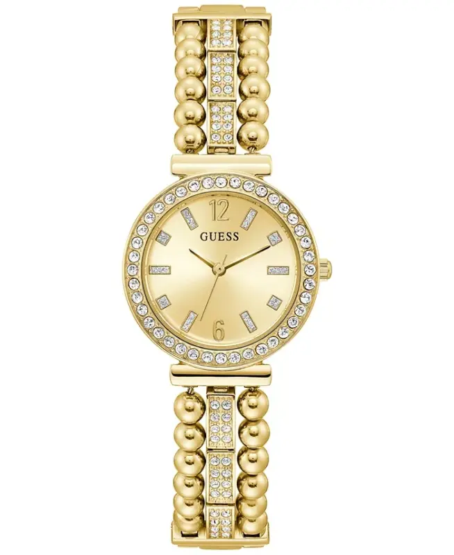 Women's Crystal Beaded Gold-Tone Stainless Steel Bracelet Watch 30mm-Gold-tone - GUESS