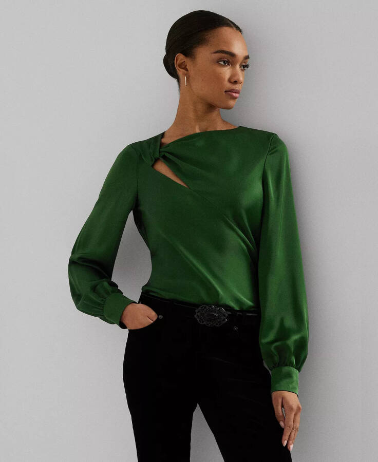 Women's Cutout Satin Charmeuse Blouse Isle Green - 1