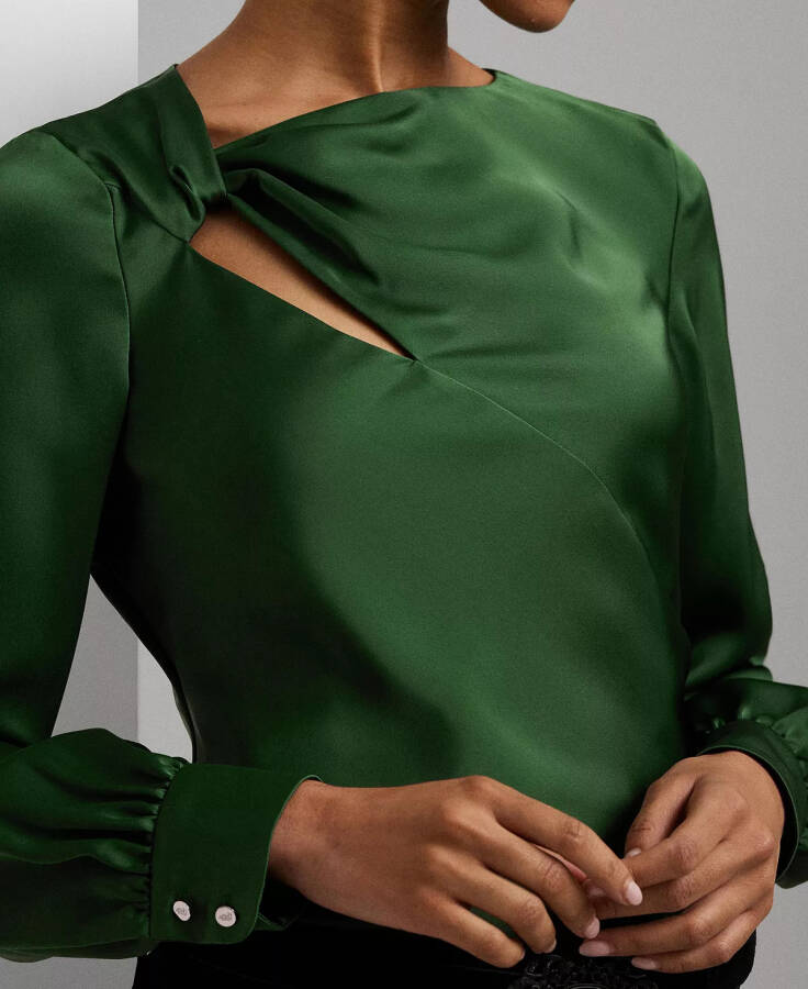 Women's Cutout Satin Charmeuse Blouse Isle Green - 3