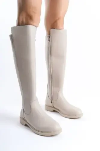 Women's Daily Boots Elastic Strech Enpar Beige Leather 41-42- Available-beigeleather - 1