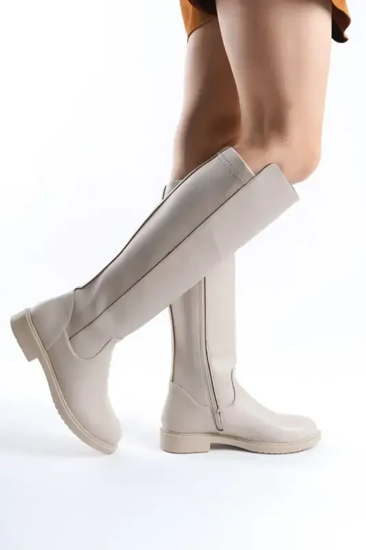 Women's Daily Boots Elastic Strech Enpar Beige Leather 41-42- Available-beigeleather - 2