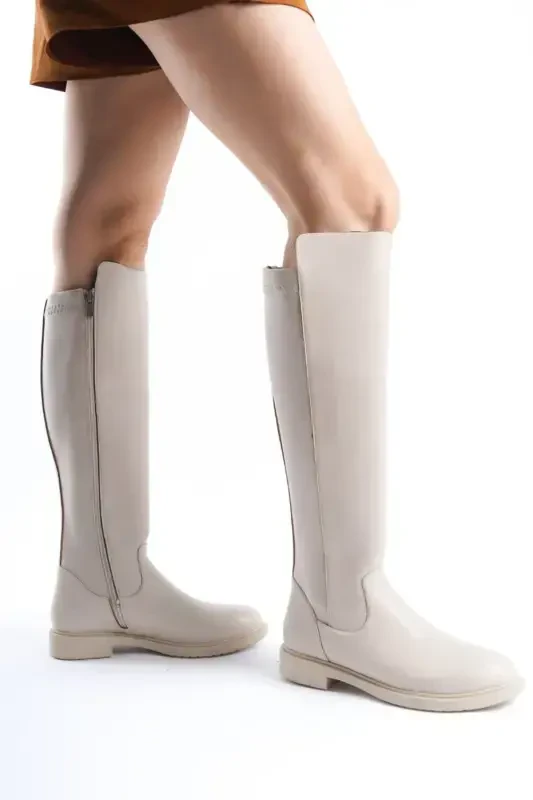 Women's Daily Boots Elastic Strech Enpar Beige Leather 41-42- Available-beigeleather - 3