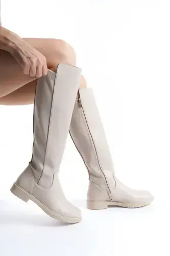 Women's Daily Boots Elastic Strech Enpar Beige Leather 41-42- Available-beigeleather - 4
