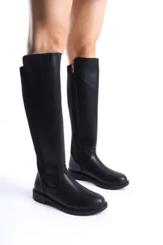 Women's daily boots, elastic stretch enpar, black leather. Sizes 41-42 available. - 9