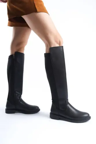 Women's daily boots, elastic stretch enpar, black leather. Sizes 41-42 available. - 10