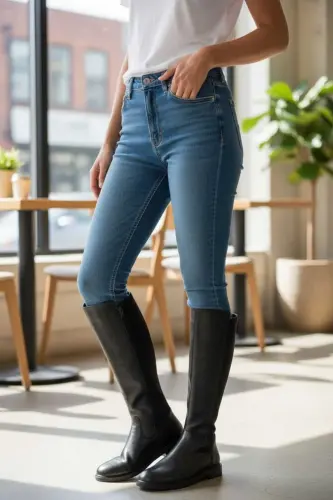 Women's daily boots, elastic stretch enpar, black leather. Sizes 41-42 available. - 6