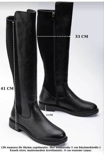 Women's daily boots, elastic stretch enpar, black leather. Sizes 41-42 available. - 1