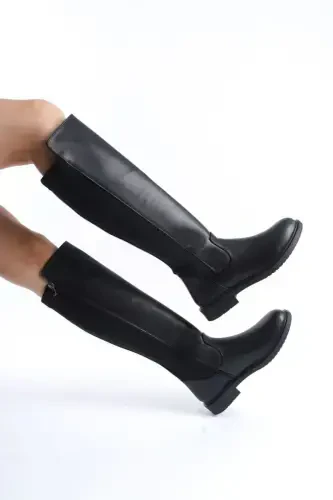 Women's daily boots, elastic stretch enpar, black leather. Sizes 41-42 available. - LÖLÜK MODA (1)