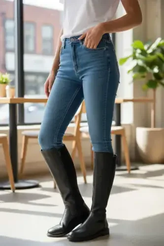 Women's daily boots, elastic stretch enpar, black leather. Sizes 41-42 available. - 5