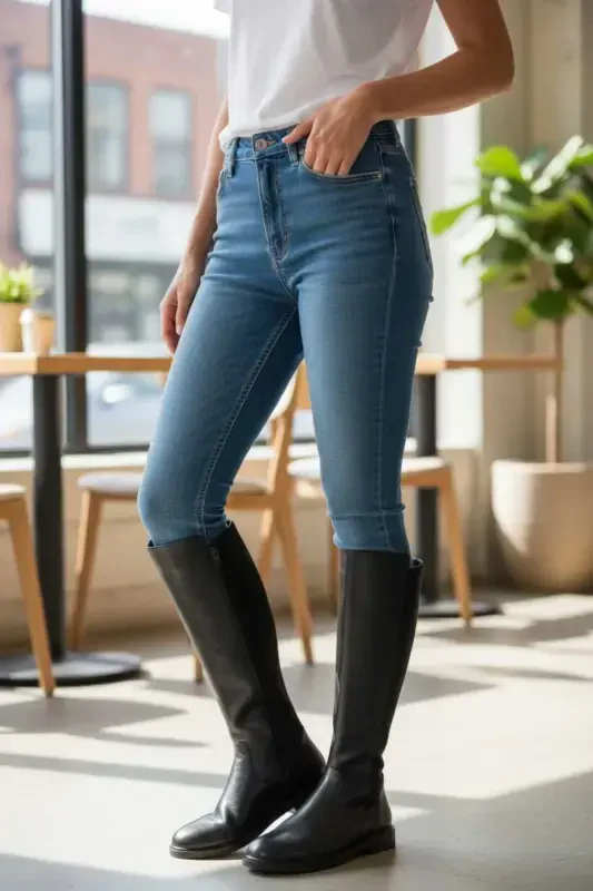 Women's daily boots, elastic stretch enpar, black leather. Sizes 41-42 available. - 5