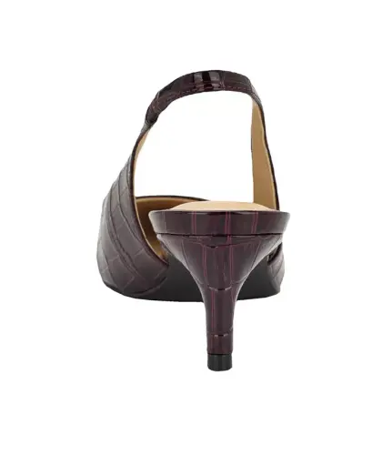 Women's Dainty Kitten Heel Slingback Pumps - Dark Red Croco Patent - 3