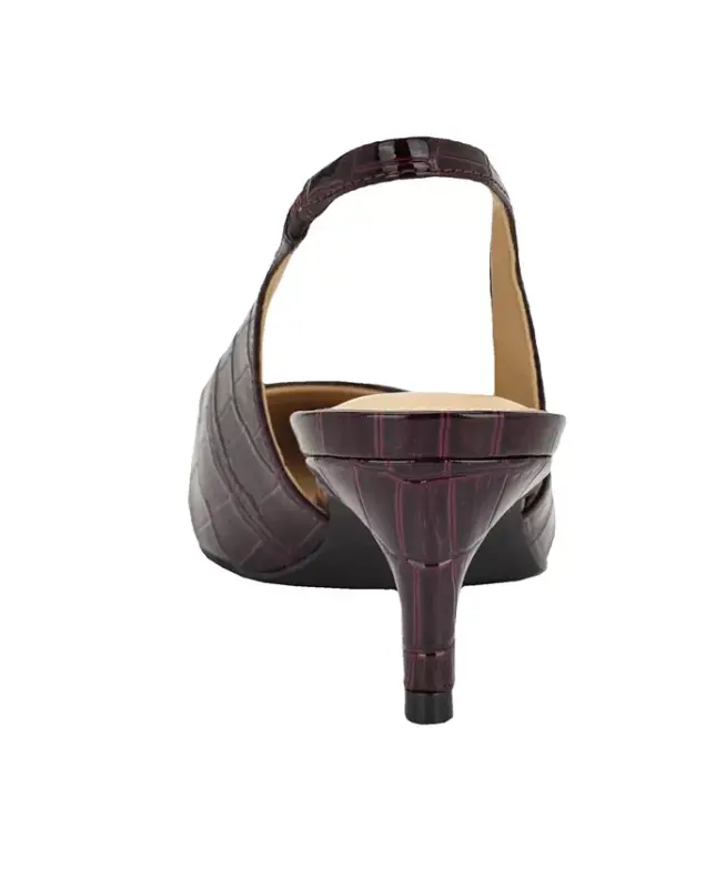 Women's Dainty Kitten Heel Slingback Pumps - Dark Red Croco Patent - 3
