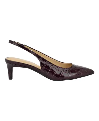 Women's Dainty Kitten Heel Slingback Pumps - Dark Red Croco Patent - CALVIN KLEIN (1)