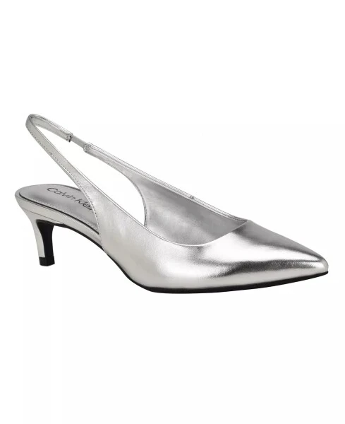 Women's Dainty Kitten Heel Slingback Pumps-Silver - CALVIN KLEIN