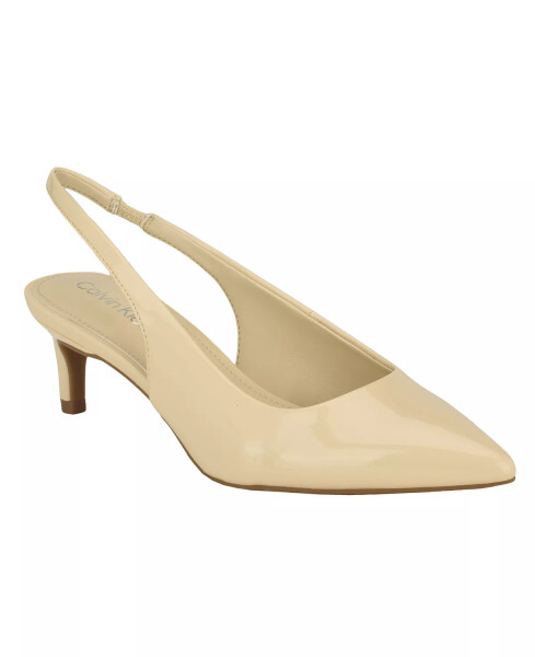 Women's Dainty Pointy Toe Low Heel Slingback Pumps Cream Patent - 1