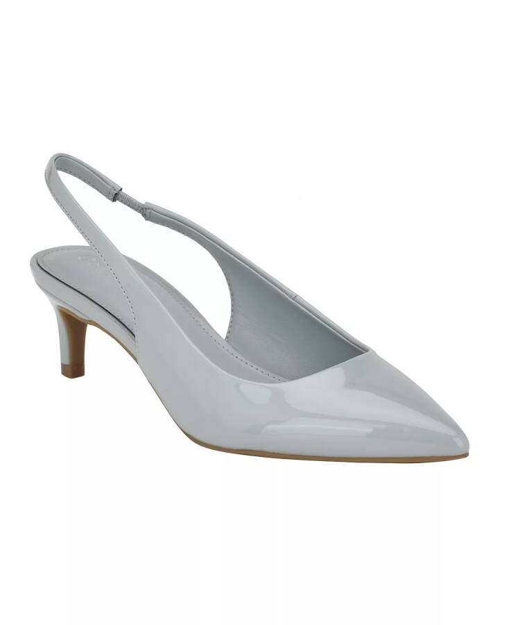 Women's Dainty Pointy Toe Low Heel Slingback Pumps Light Blue Patent - 1