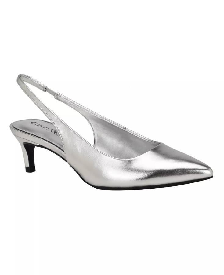 Women's Dainty Pointy Toe Low Heel Slingback Pumps Silver - 1