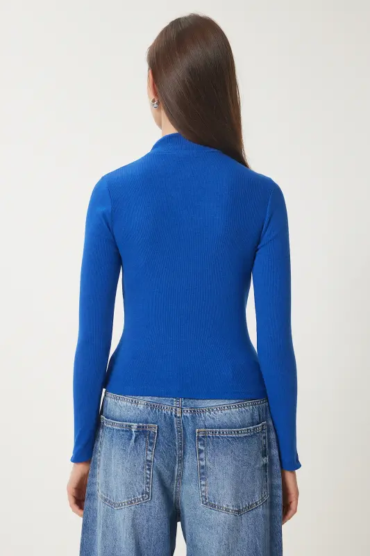 Women's Dark Blue Cut Out Detailed Ribbed Knit Blouse GT00065-Dark Blue - 6