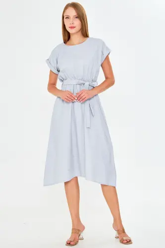 Women's Dark Blue Elastic Waist Tie Dress ARM-18Y001133-Dark Blue - 3