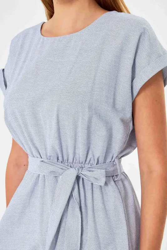 Women's Dark Blue Elastic Waist Tie Dress ARM-18Y001133-Dark Blue - 4