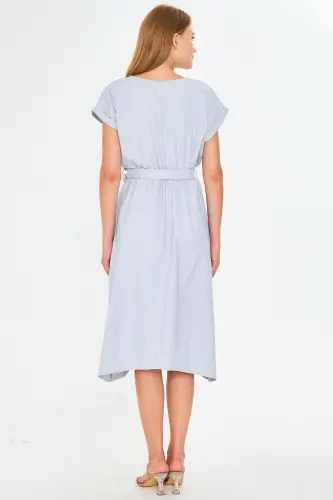 Women's Dark Blue Elastic Waist Tie Dress ARM-18Y001133-Dark Blue - 5