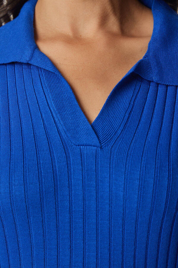 Women's Dark Blue Polo Neck Ribbed Knit Sweater BV00011 - 6