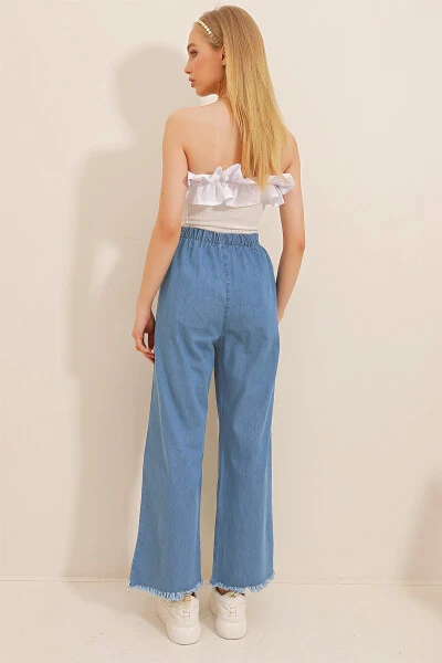 Women's Dark Blue Tassel High Waist Palazzo Jean Trousers ALC-X8930 - 4