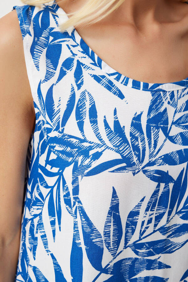 Women's Dark Blue White Patterned Linen Viscose Mini Dress BH00343 - 4