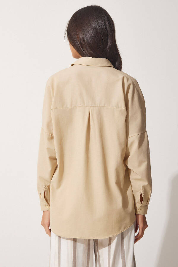 Women's Dark Cream Oversize Long Basic Shirt DD00842 - 5