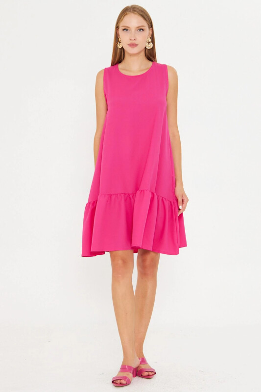 Women's Dark Fuchsia Sleeveless Ruffled Dress ARM-18Y001156-Dark Fuchsia - ARMONIKA