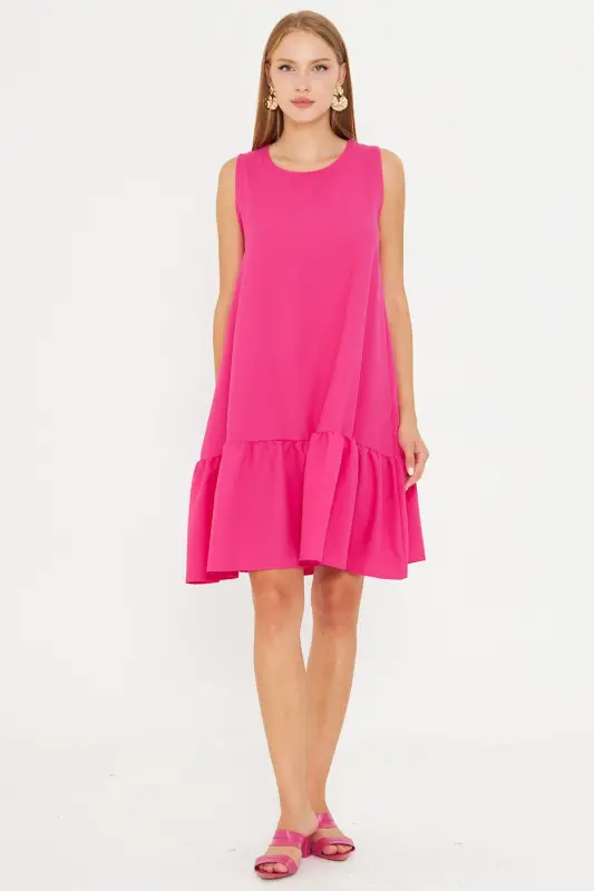 Women's Dark Fuchsia Sleeveless Ruffled Dress ARM-18Y001156-Dark Fuchsia - 1