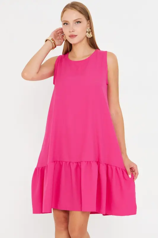 Women's Dark Fuchsia Sleeveless Ruffled Dress ARM-18Y001156-Dark Fuchsia - 2