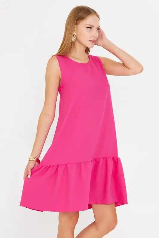 Women's Dark Fuchsia Sleeveless Ruffled Dress ARM-18Y001156-Dark Fuchsia - 3