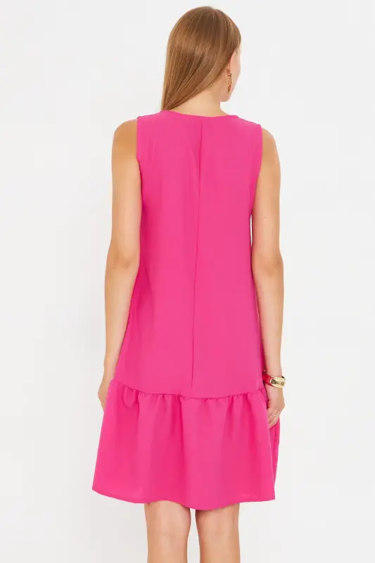 Women's Dark Fuchsia Sleeveless Ruffled Dress ARM-18Y001156-Dark Fuchsia - 5