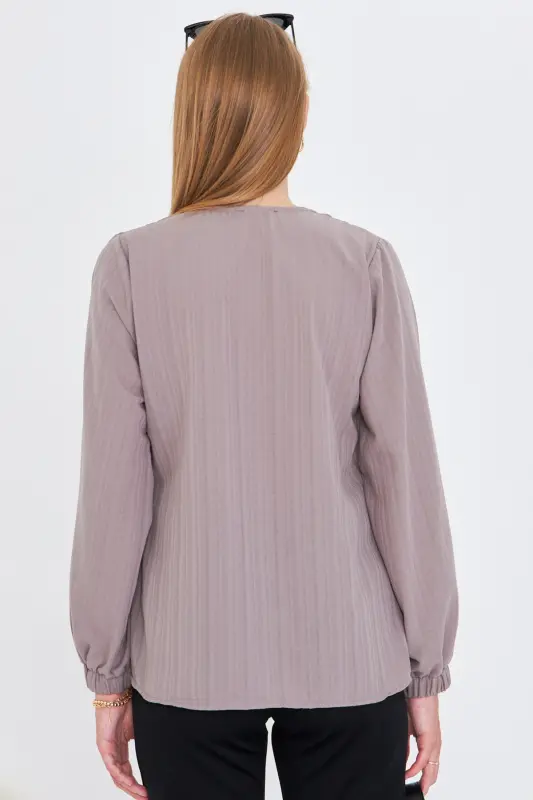 Women's Dark Gray Shirred Shirt with Elasticated Sleeves ARM-24K001002-Dark Gray - 5