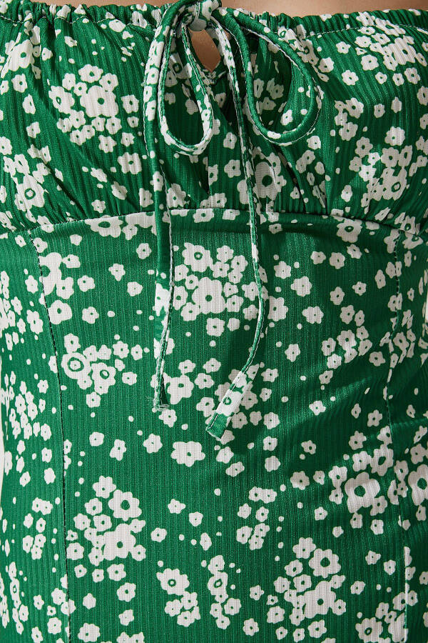 Women's Dark Green Floral Slit Summer Knit Dress CI00029 - 5