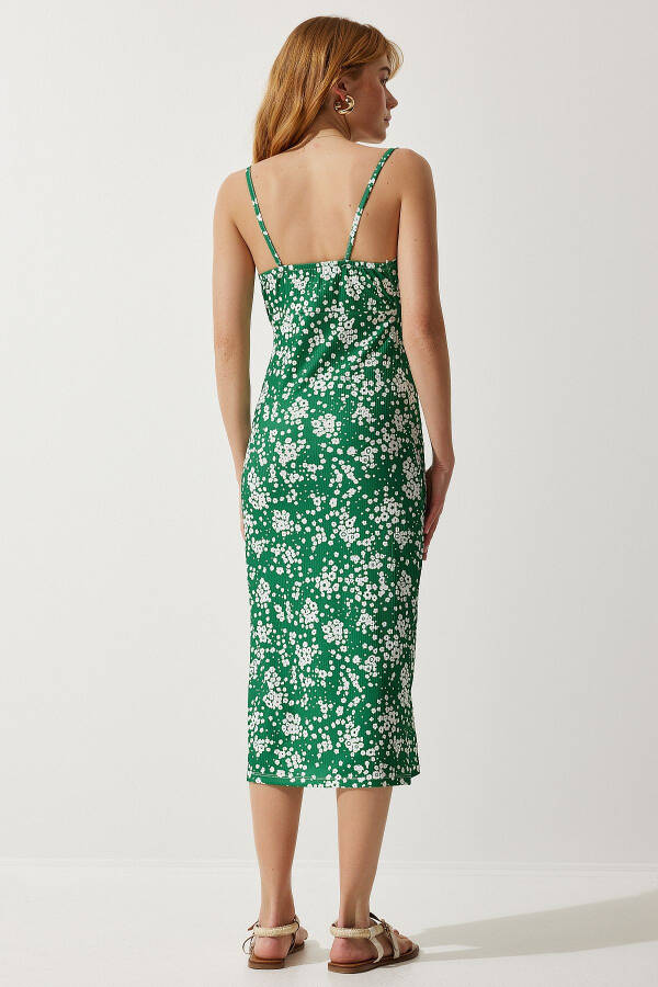 Women's Dark Green Floral Slit Summer Knit Dress CI00029 - 6